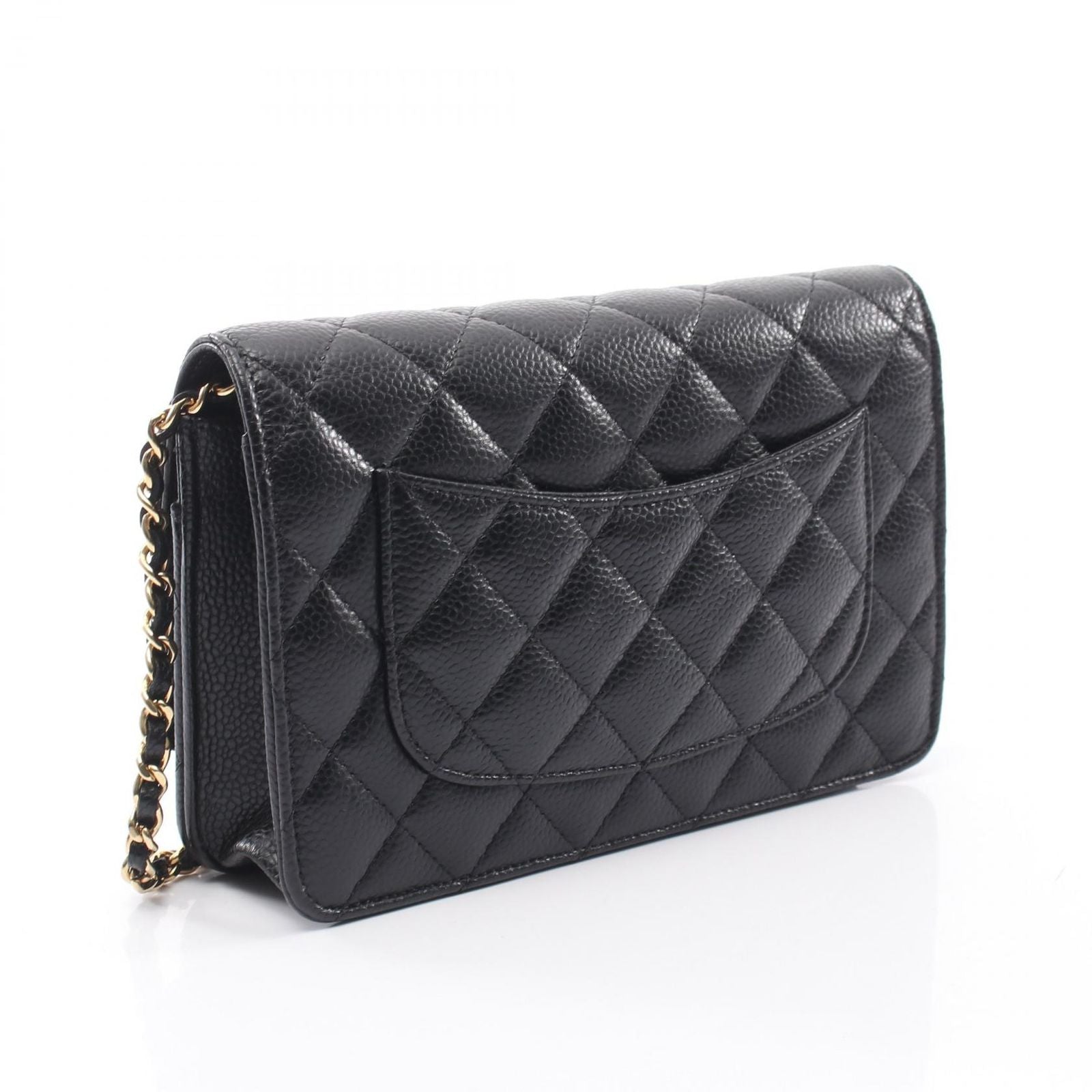 Chanel Shoulder Bag Quilted Black Caviar Leather Chain Wallet — view 2