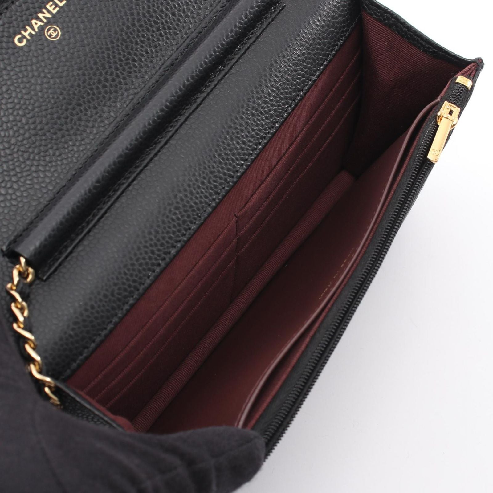 Chanel Shoulder Bag Quilted Black Caviar Leather Chain Wallet — view 3
