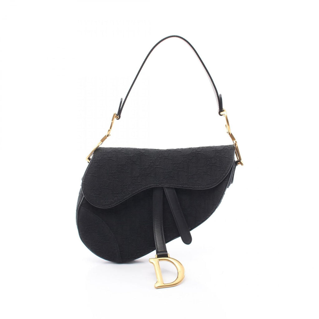 Dior Shoulder Bag Oblique Jacquard Black Canvas Leather