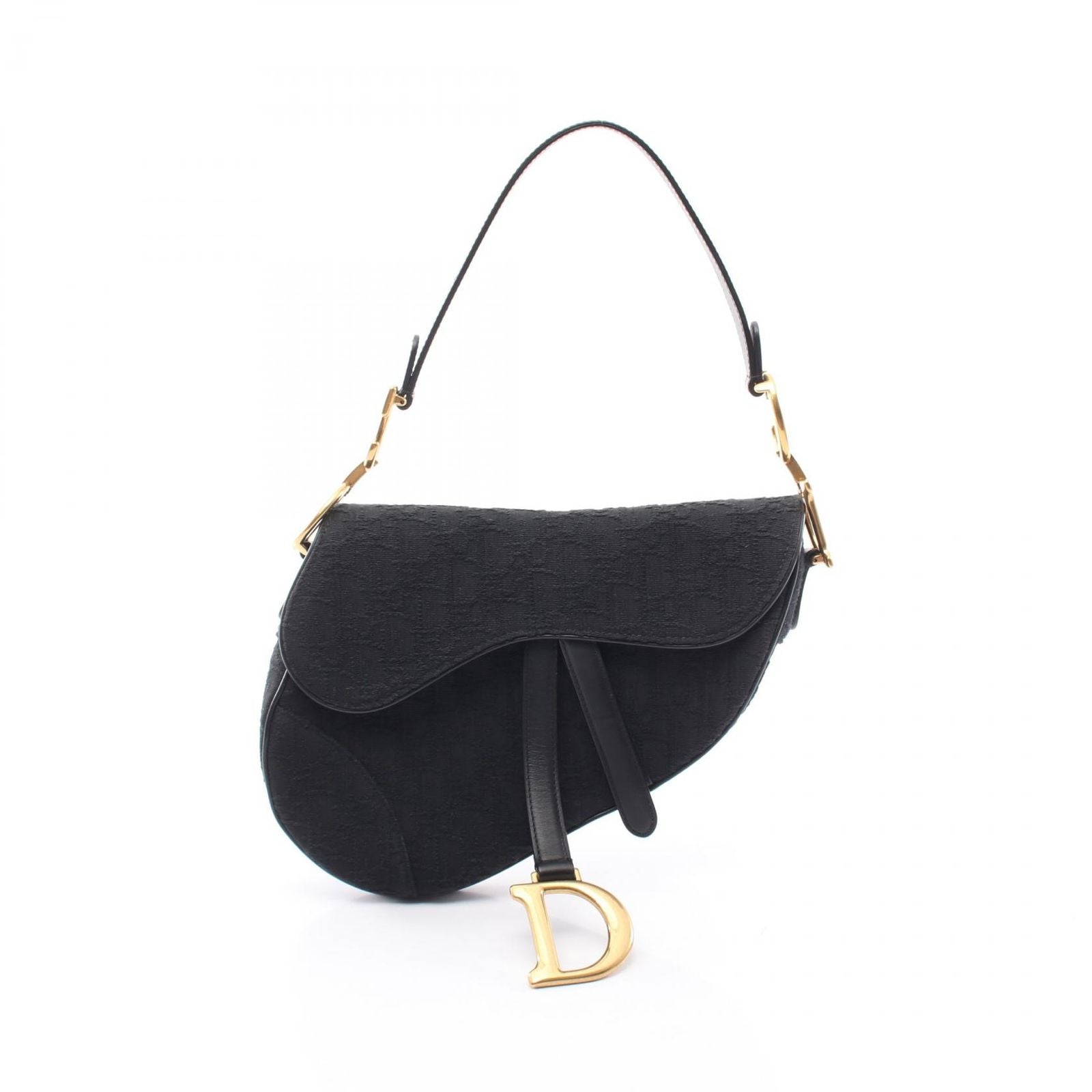 Dior Shoulder Bag Oblique Jacquard Black Canvas Leather