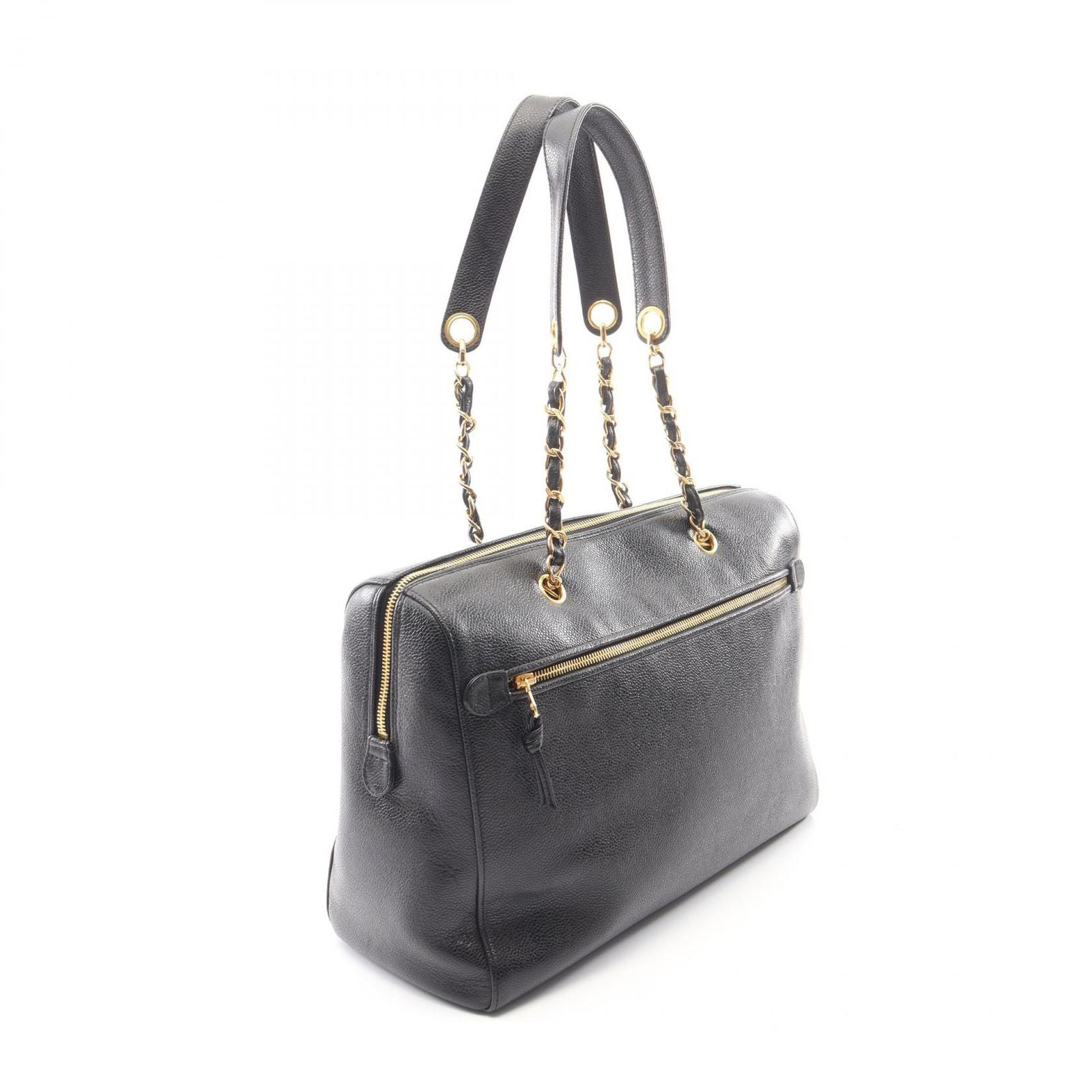 Chanel Tote Big CC Logo Black Caviar Leather CC Chain Boston — view 2