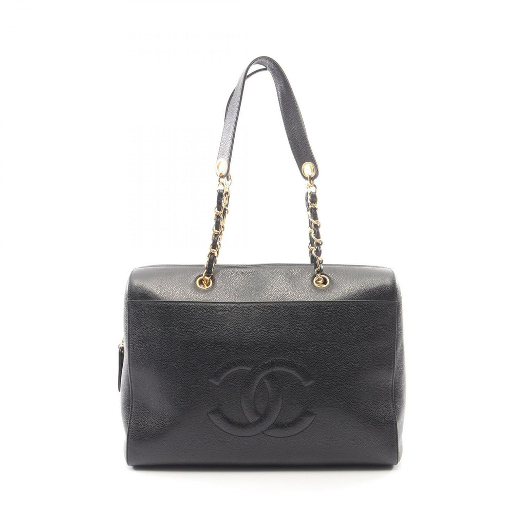 Chanel Tote Big CC Logo Black Caviar Leather CC Chain Boston