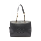 Chanel Tote Big CC Logo Black Caviar Leather CC Chain Boston
