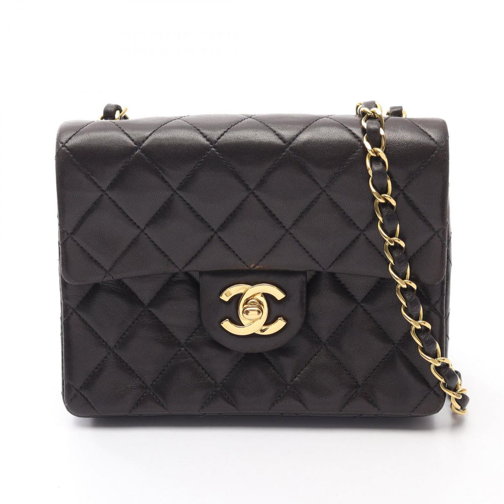 Chanel Shoulder Bag Mini Quilted Black Lambskin Mini Chain