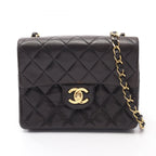 Chanel Shoulder Bag Mini Quilted Black Lambskin Mini Chain
