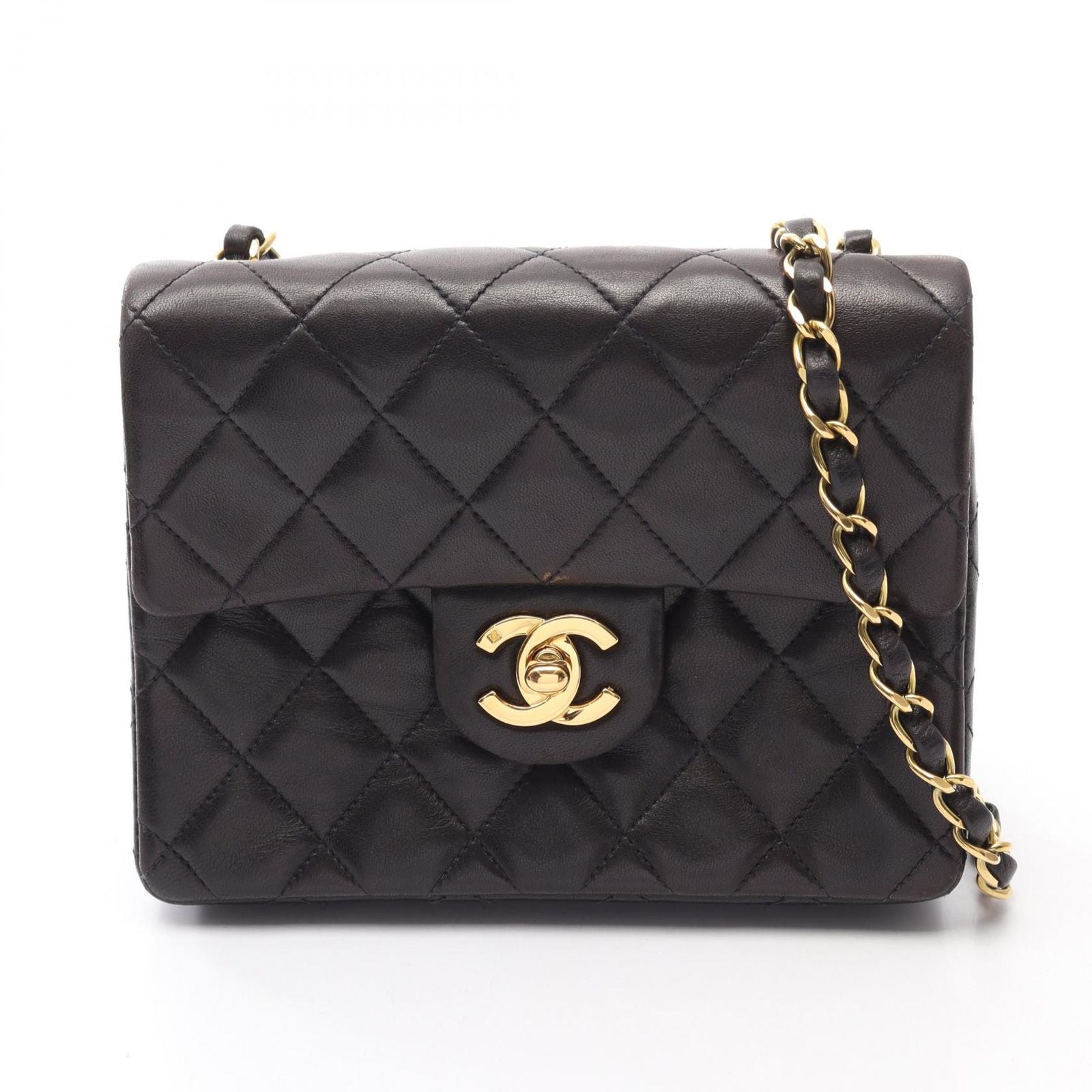 Chanel Shoulder Bag Mini Quilted Black Lambskin Mini Chain