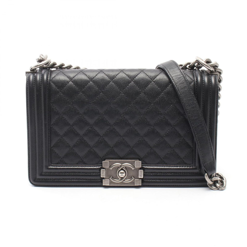 Chanel Shoulder Bag Boy Black Caviar Leather Boy Chain