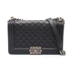 Chanel Shoulder Bag Boy Black Caviar Leather Boy Chain