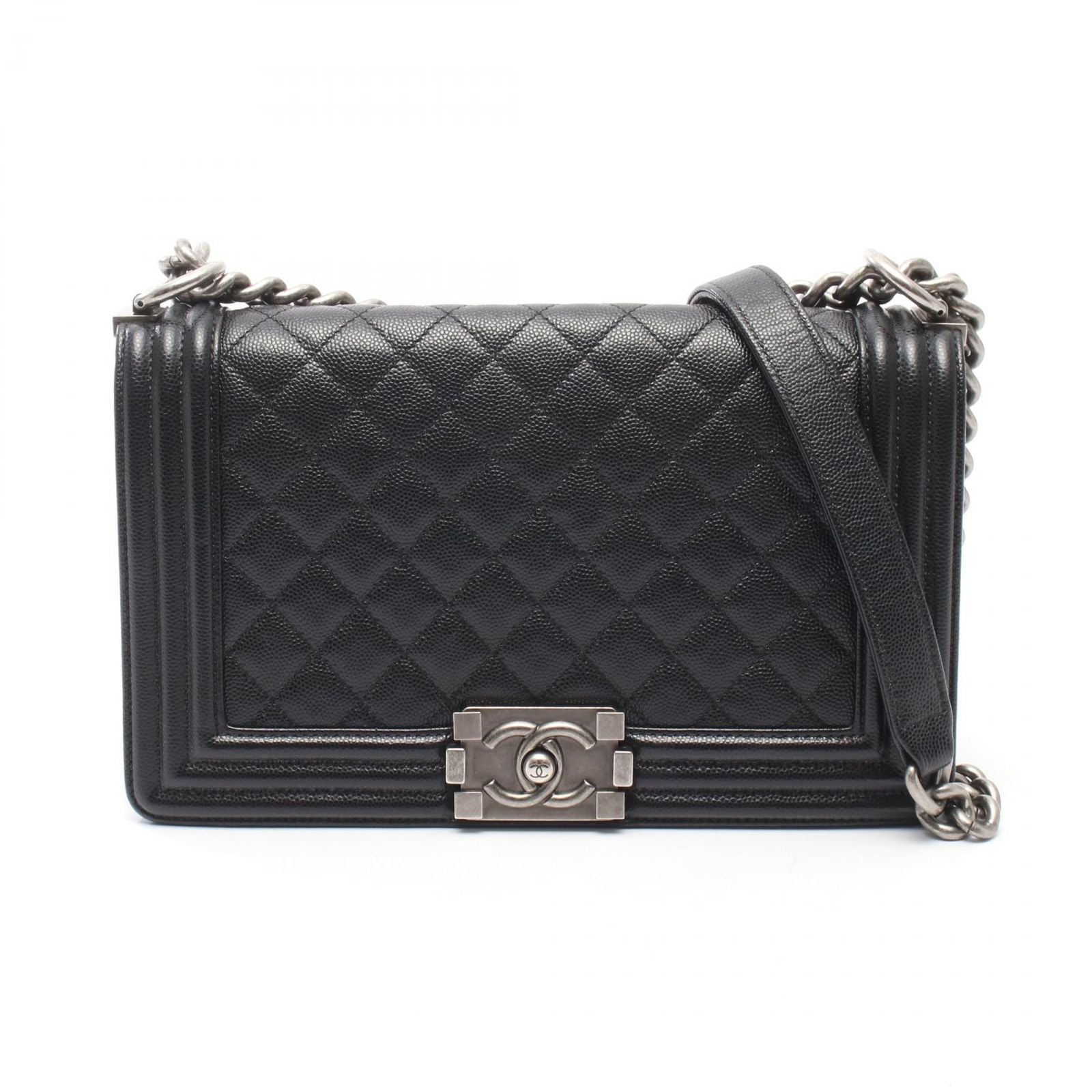 Chanel Shoulder Bag Boy Black Caviar Leather Boy Chain