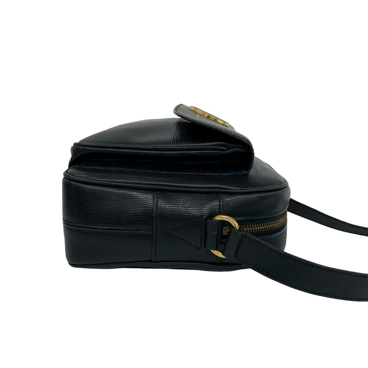 Celine Vintage Circle Logo Leather Mini Shoulder Bag Crossbody Black — view 6