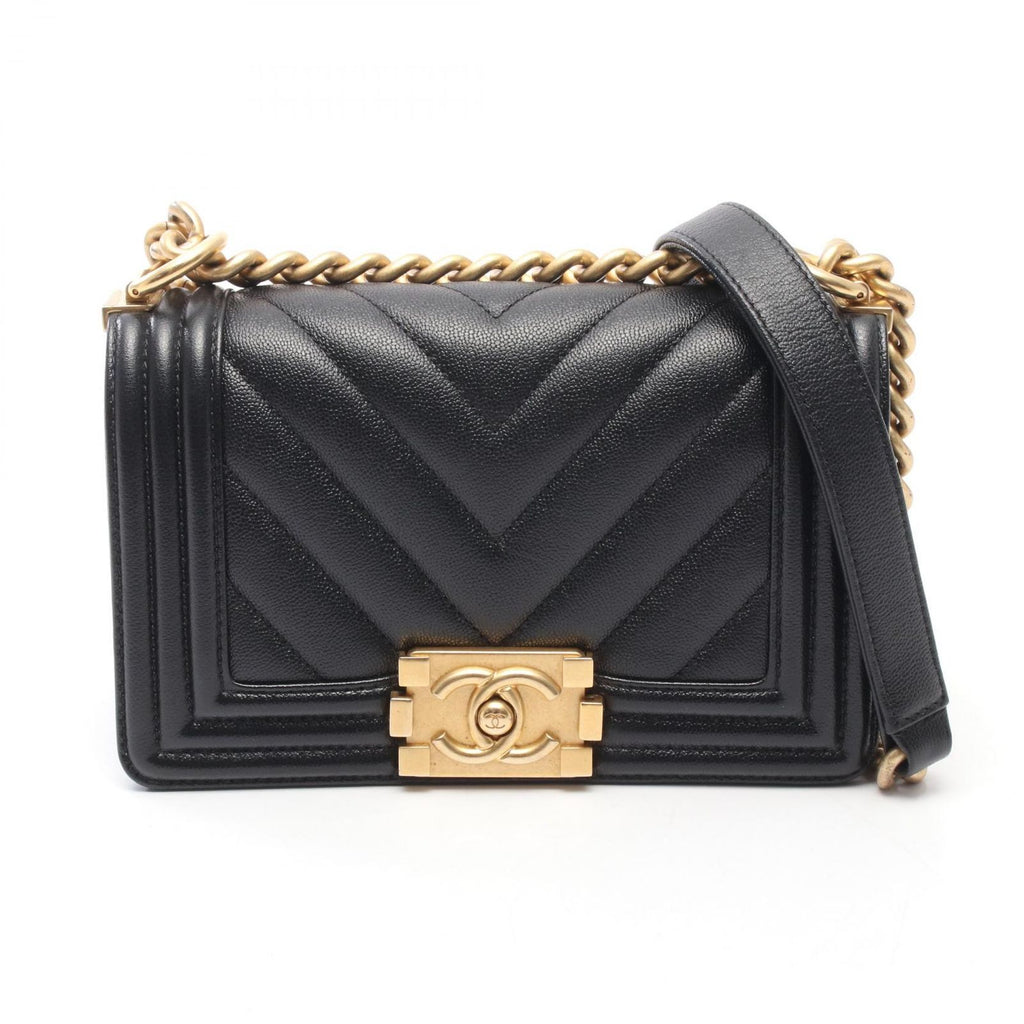 Chanel Shoulder Bag Boy Small Black Caviar Leather Boy Stitch Chain