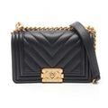 Chanel Shoulder Bag Boy Small Black Caviar Leather Boy Stitch Chain