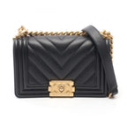Chanel Shoulder Bag Boy Small Black Caviar Leather Boy Stitch Chain