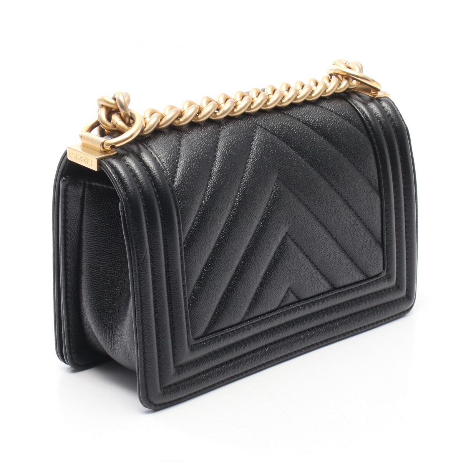 Chanel Shoulder Bag Boy Small Black Caviar Leather Boy Stitch Chain — view 2