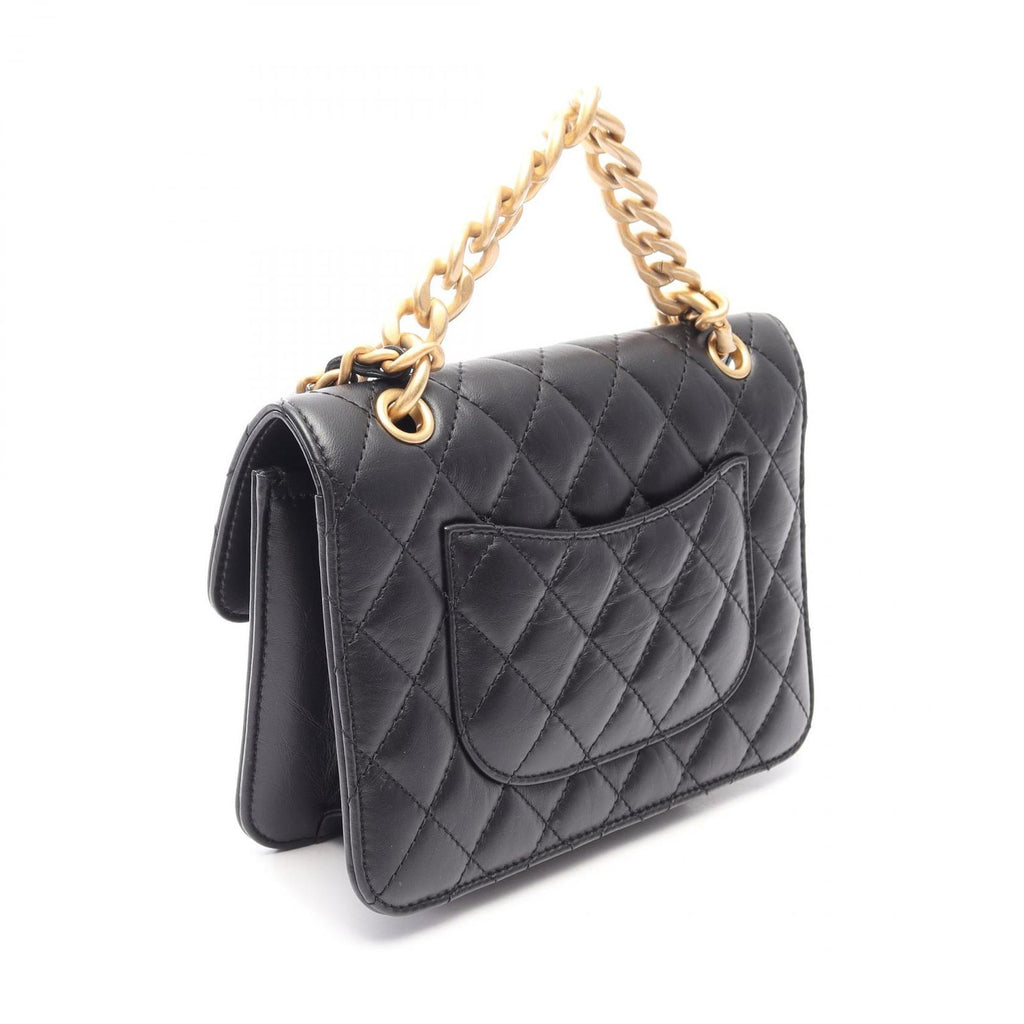 Chanel Shoulder Bag Quilted Small Flap 2-Way Black Lambskin Chain — view 2