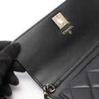 Chanel Shoulder Bag Quilted Chain Wallet Black Lambskin — view 7