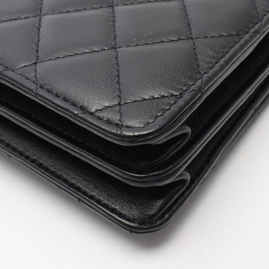 Chanel Shoulder Bag Quilted Chain Wallet Black Lambskin — view 9