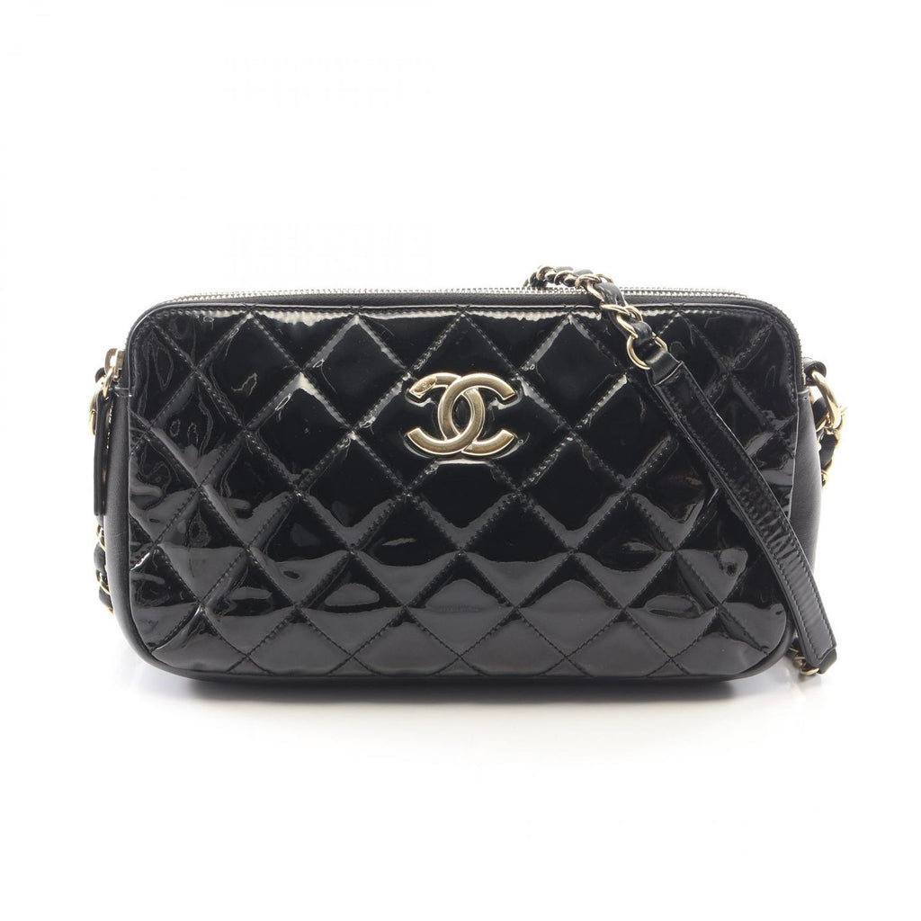 Chanel Shoulder Bag Quilted Black Patent Leather Chain
