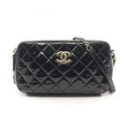 Chanel Shoulder Bag Quilted Black Patent Leather Chain