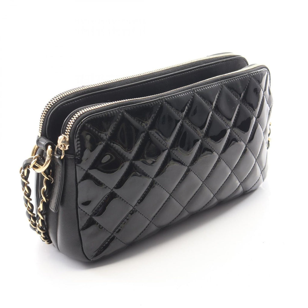 Chanel Shoulder Bag Quilted Black Patent Leather Chain — view 2