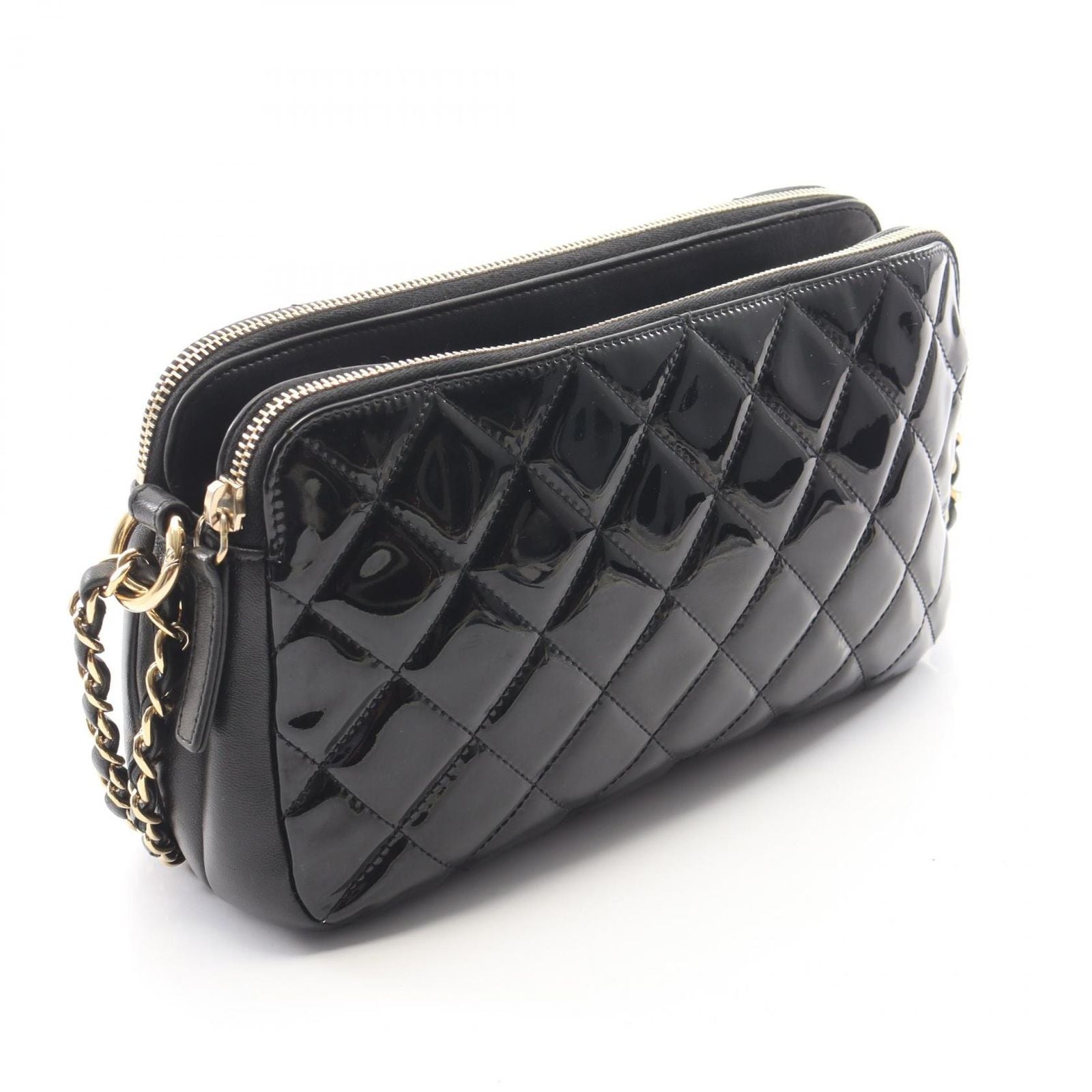 Chanel Shoulder Bag Quilted Black Patent Leather Chain — view 2