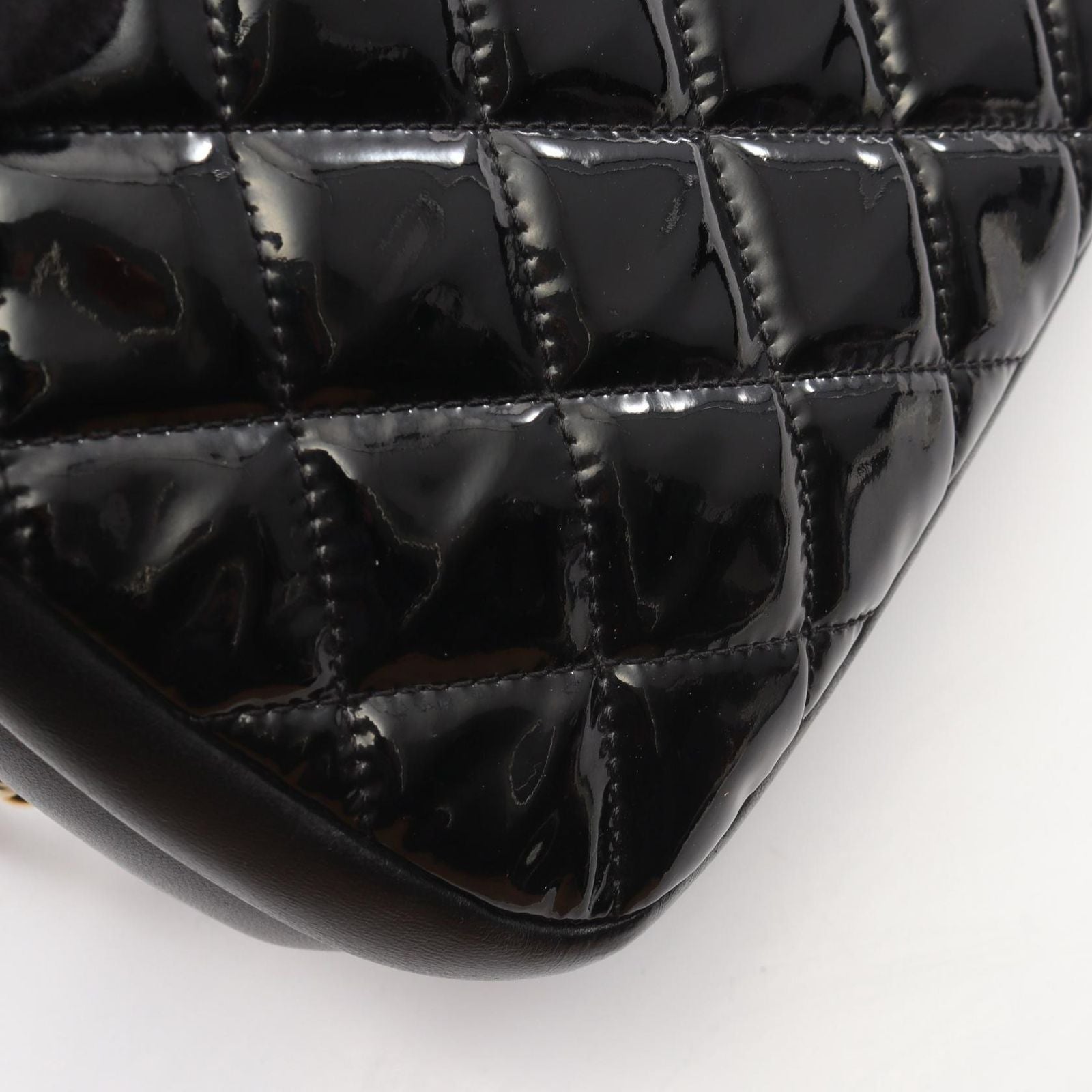 Chanel Shoulder Bag Quilted Black Patent Leather Chain — view 6