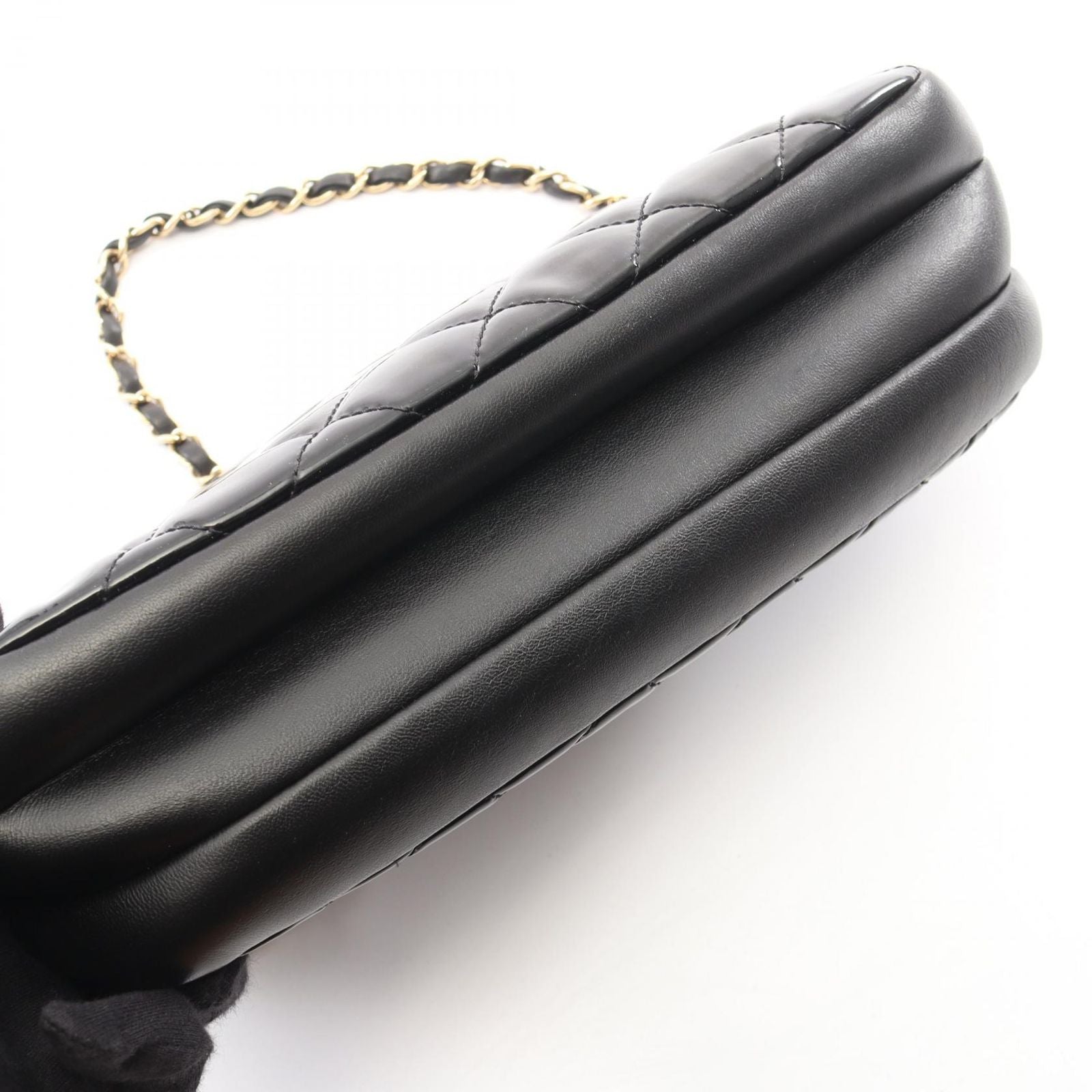 Chanel Shoulder Bag Quilted Black Patent Leather Chain — view 8