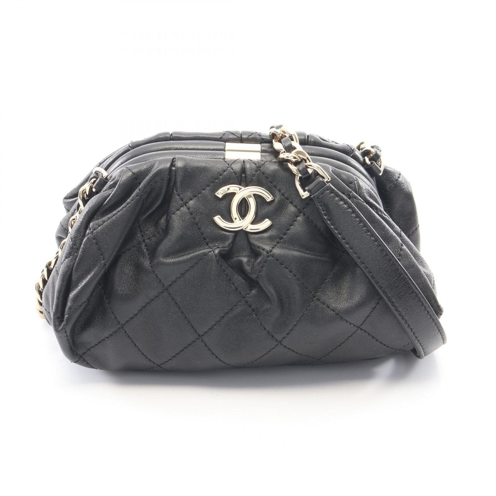 Chanel Shoulder Bag Quilted Black Lambskin Small Chain