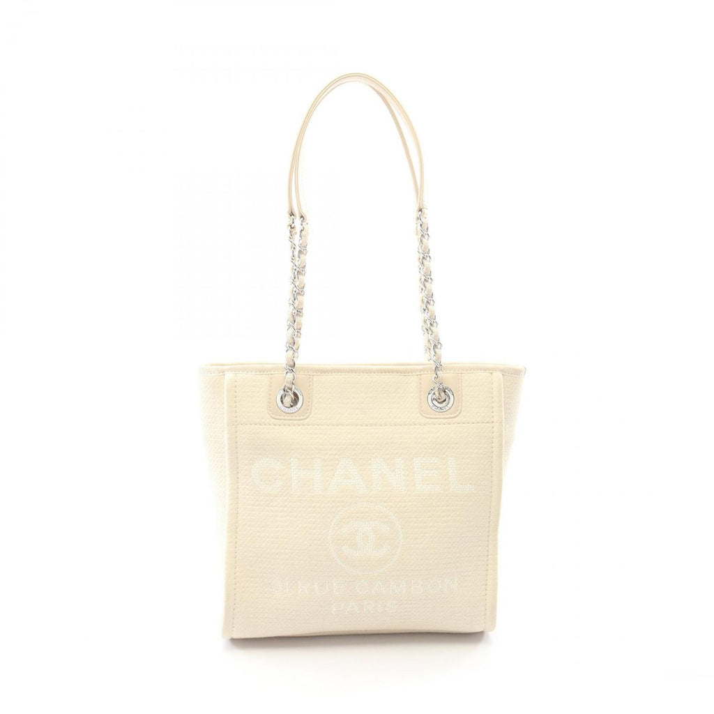 Chanel Tote Deauville PM Off White Canvas Leather Chain PM