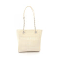 Chanel Tote Deauville PM Off White Canvas Leather Chain PM
