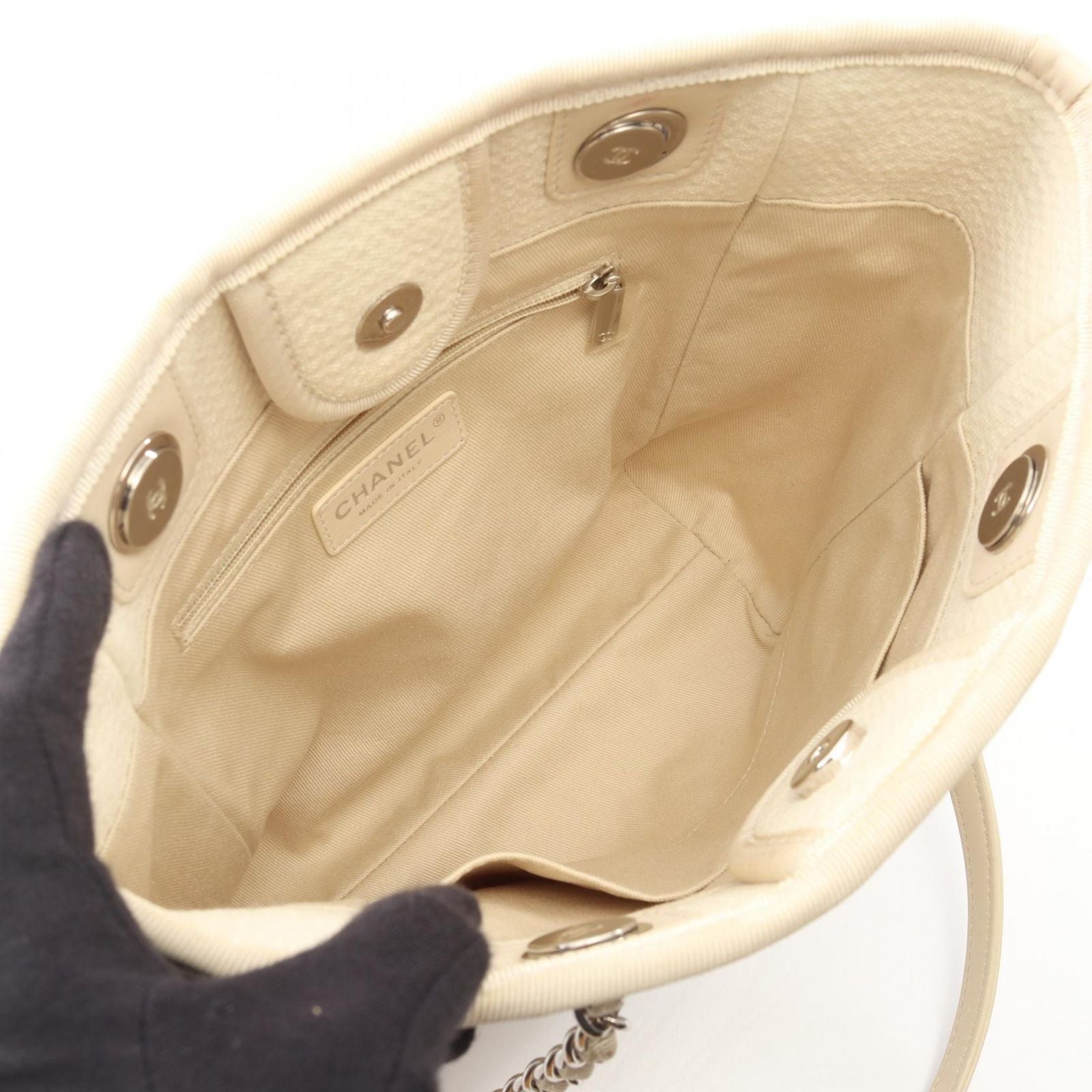 Chanel Tote Deauville PM Off White Canvas Leather Chain PM — view 3