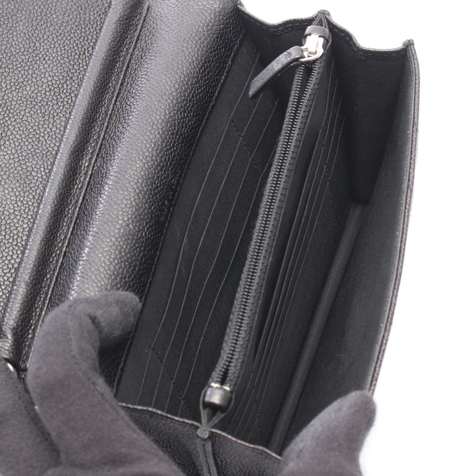 Chanel Shoulder Bag Chez Blanc Stitch Black Caviar Leather Chain Wallet — view 3