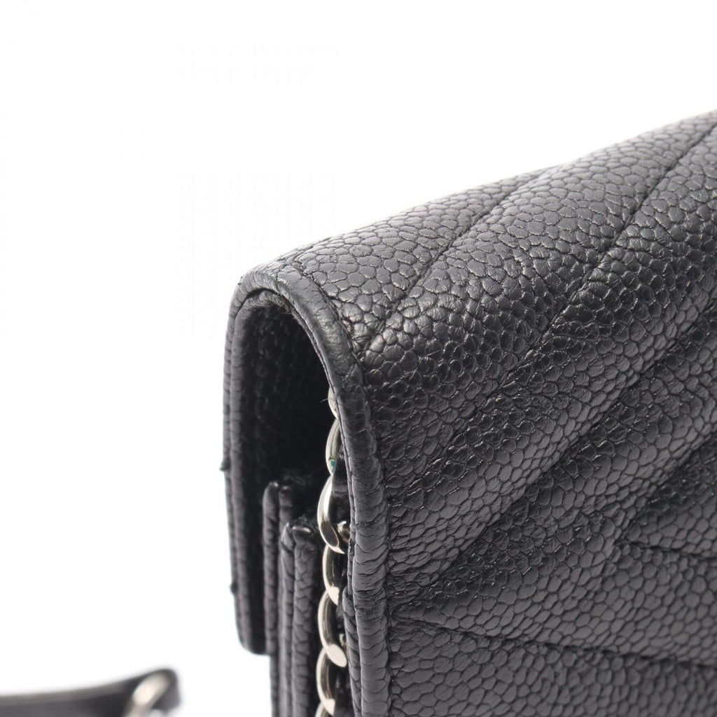 Chanel Shoulder Bag Chez Blanc Stitch Black Caviar Leather Chain Wallet — view 8