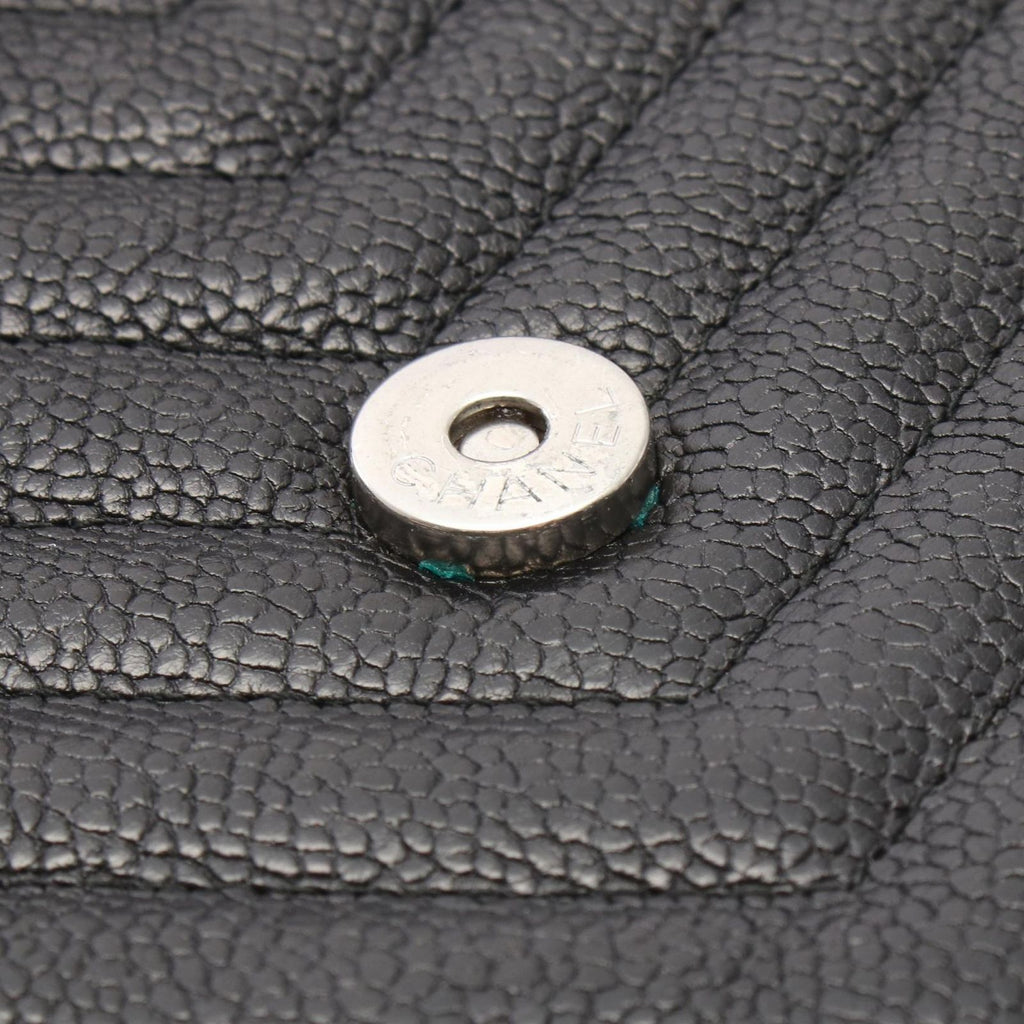 Chanel Shoulder Bag Chez Blanc Stitch Black Caviar Leather Chain Wallet — view 6