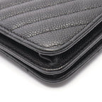Chanel Shoulder Bag Chez Blanc Stitch Black Caviar Leather Chain Wallet — view 9