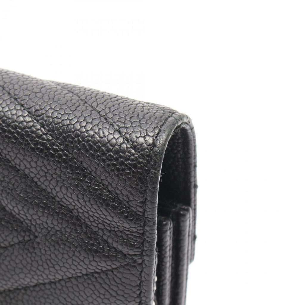 Chanel Shoulder Bag Chez Blanc Stitch Black Caviar Leather Chain Wallet — view 7