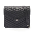 Chanel Shoulder Bag Chez Blanc Stitch Black Caviar Leather Chain Wallet