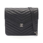 Chanel Shoulder Bag Chez Blanc Stitch Black Caviar Leather Chain Wallet