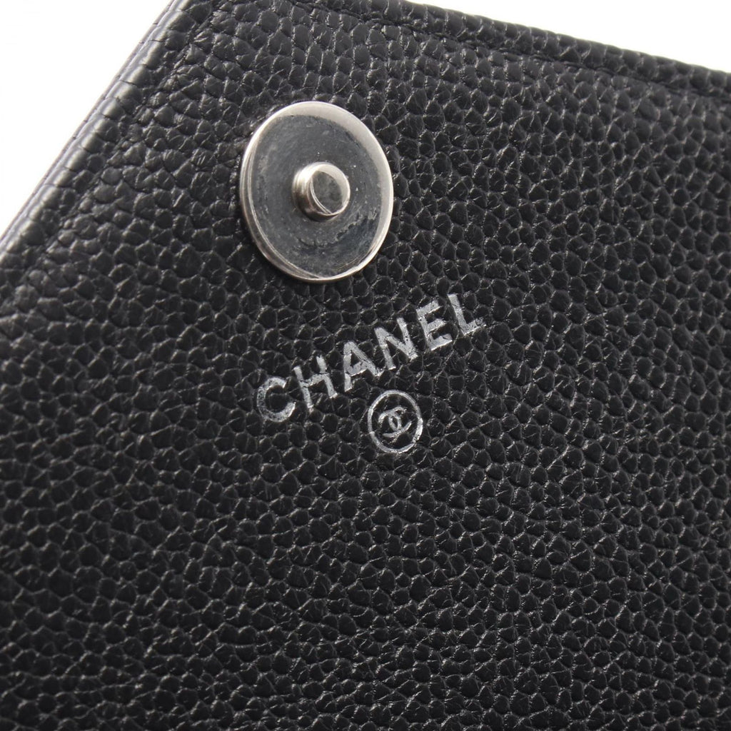Chanel Shoulder Bag Chez Blanc Stitch Black Caviar Leather Chain Wallet — view 4