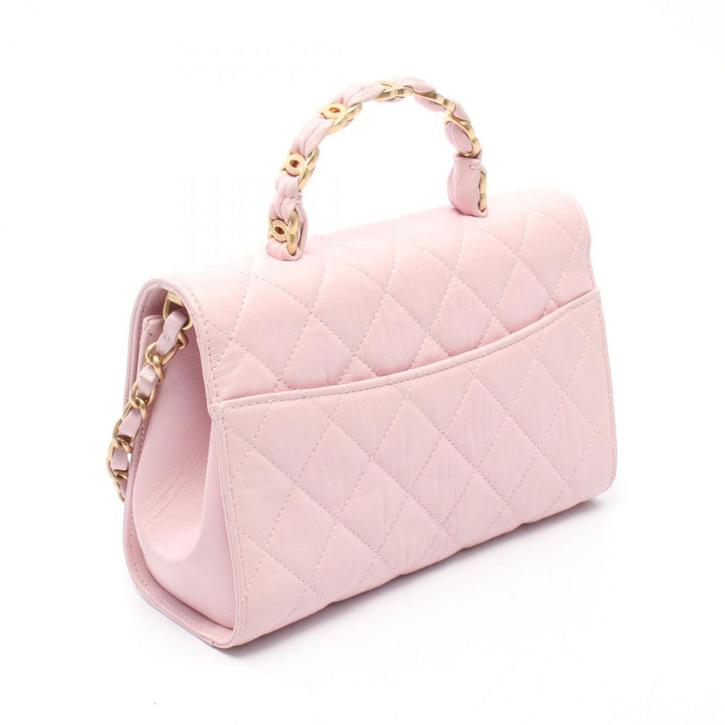 Chanel Shoulder Bag Quilted Top Handle Light Pink Leather Top 2-Way Chain — view 2