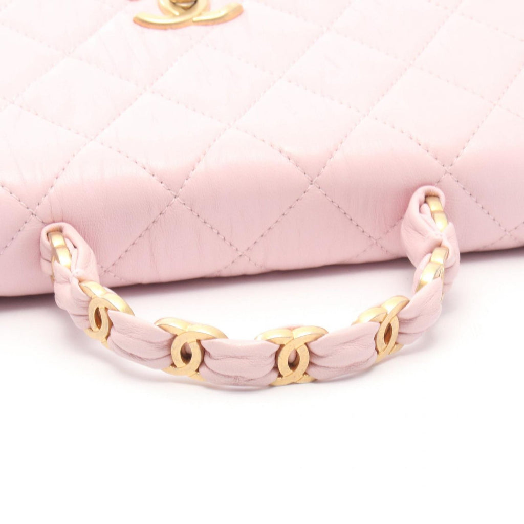 Chanel Shoulder Bag Quilted Top Handle Light Pink Leather Top 2-Way Chain — view 9