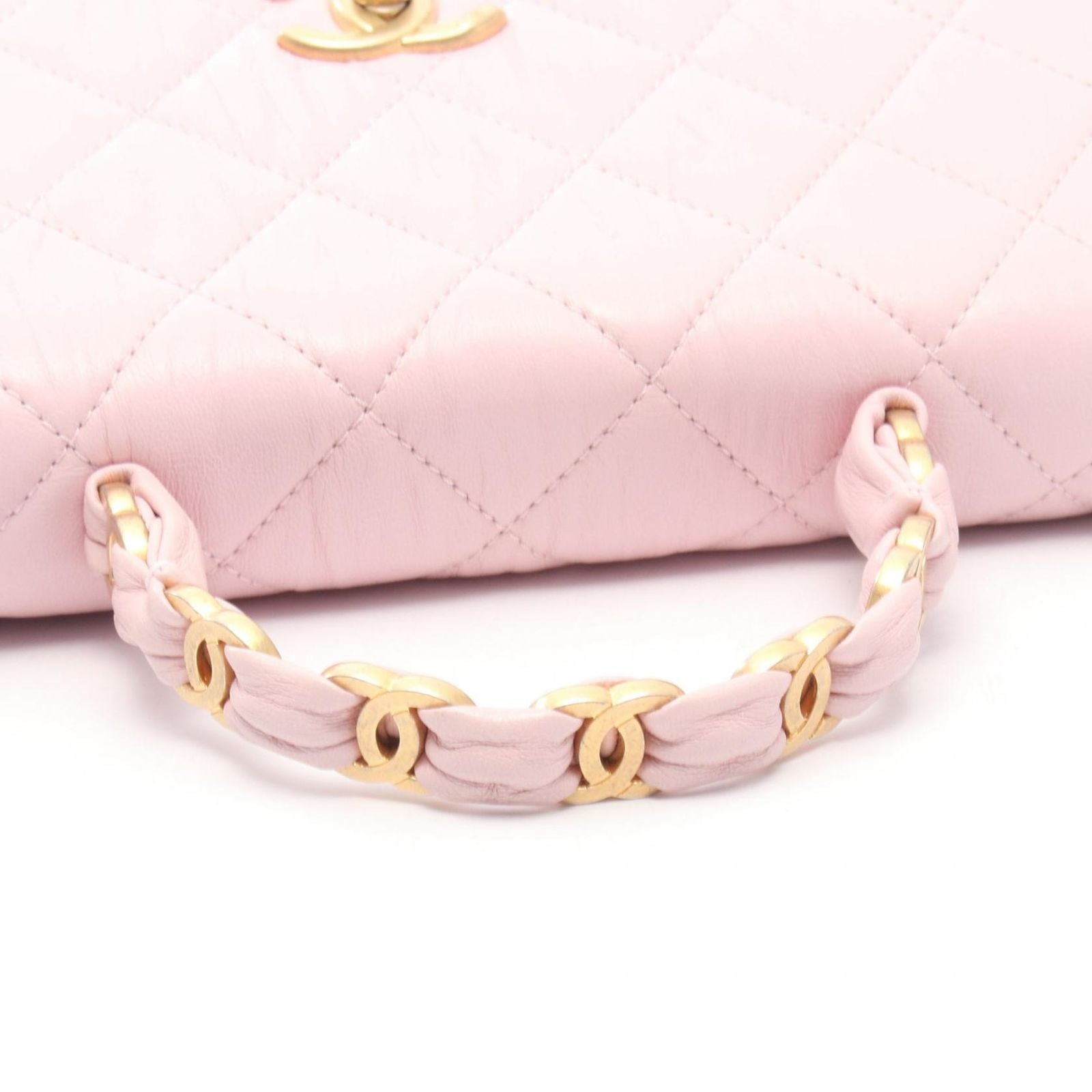 Chanel Shoulder Bag Quilted Top Handle Light Pink Leather Top 2-Way Chain — view 9