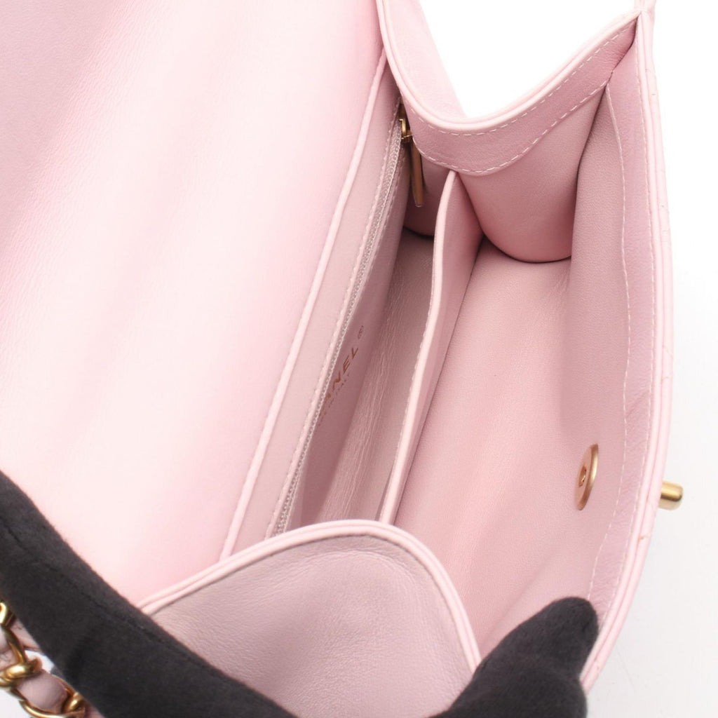 Chanel Shoulder Bag Quilted Top Handle Light Pink Leather Top 2-Way Chain — view 3