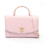 Chanel Shoulder Bag Quilted Top Handle Light Pink Leather Top 2-Way Chain