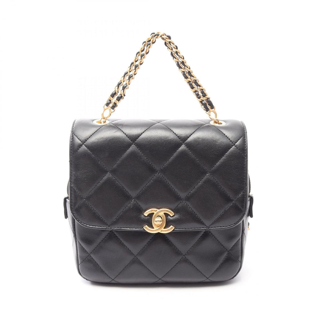 Chanel Backpack Quilted Square Chain Black Lambskin