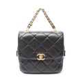Chanel Backpack Quilted Square Chain Black Lambskin