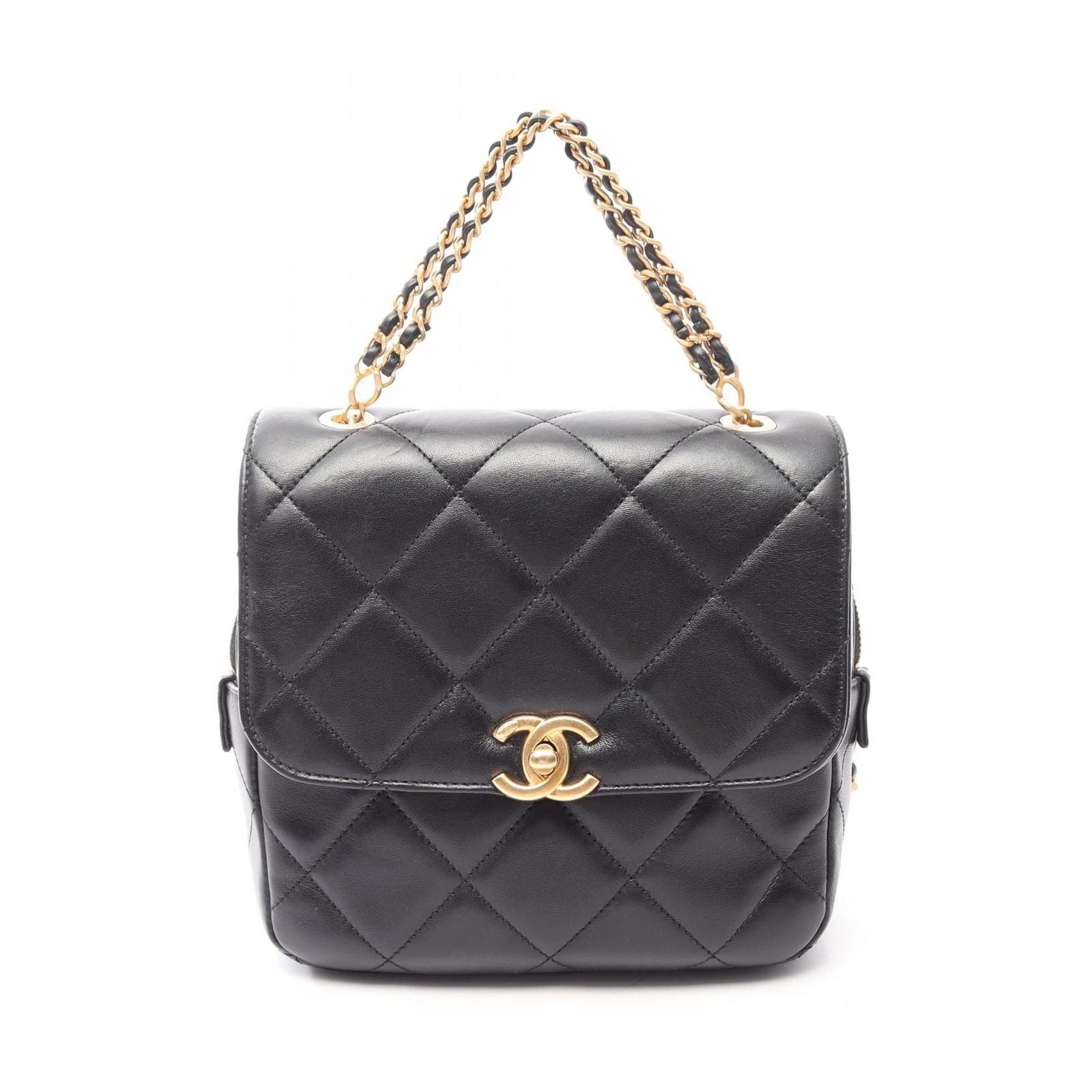 Chanel Backpack Quilted Square Chain Black Lambskin