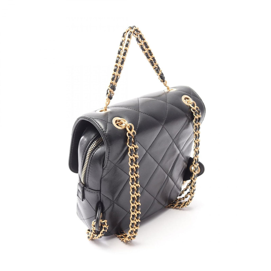 Chanel Backpack Quilted Square Chain Black Lambskin — view 2