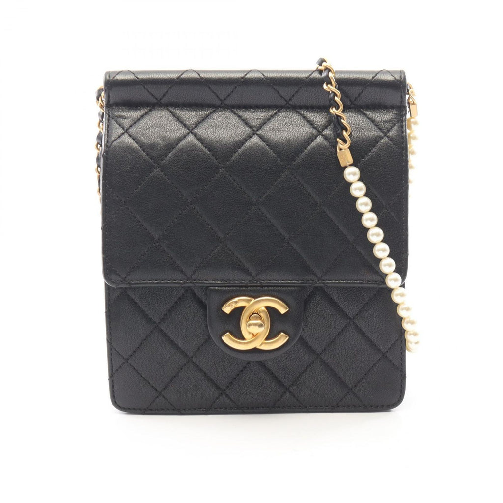 Chanel Shoulder Bag Quilted Black Leather Chain