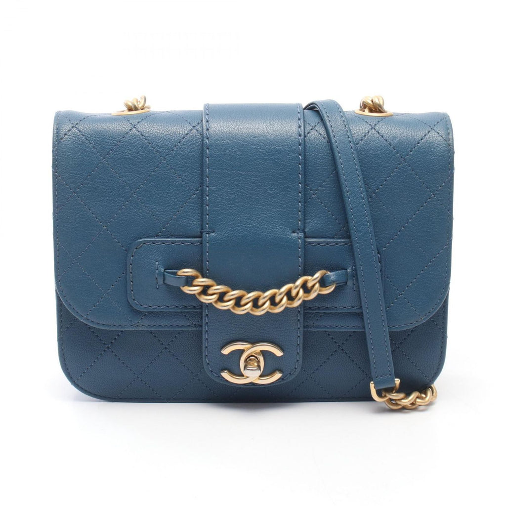 Chanel Shoulder Bag Quilted Blue Caviar Leather Chain